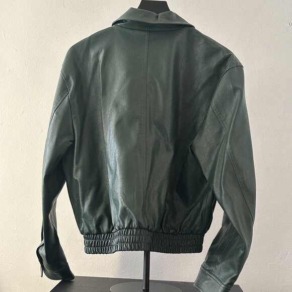 Moon River Dark Green Faux Leather Bomber Jacket – Size M - Picture 5 of 7